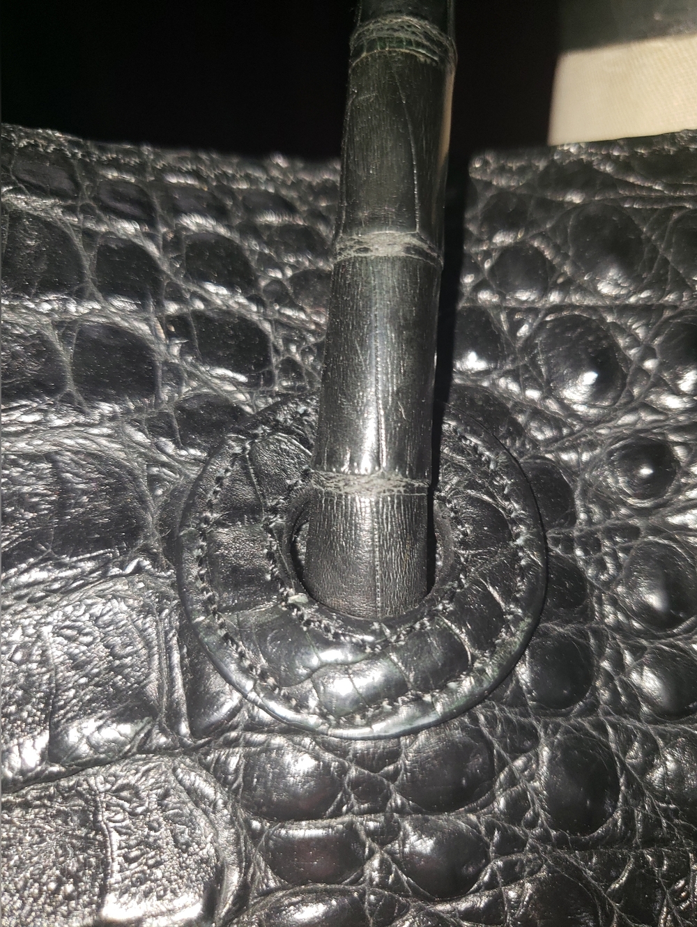 Genuine Caiman Crocodile Skin Large Black Tote Cream Suede Lining Handbag - Picture 8 of 16